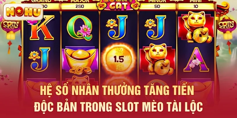 Hệ số nhân thưởng tăng tiến độc bản trong slot Mèo Tài Lộc